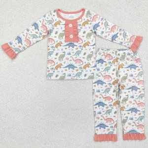 Baby Girls Pajamas Pink Dinosaurs Ruffle Top Pants Pajamas Sets GLP1969