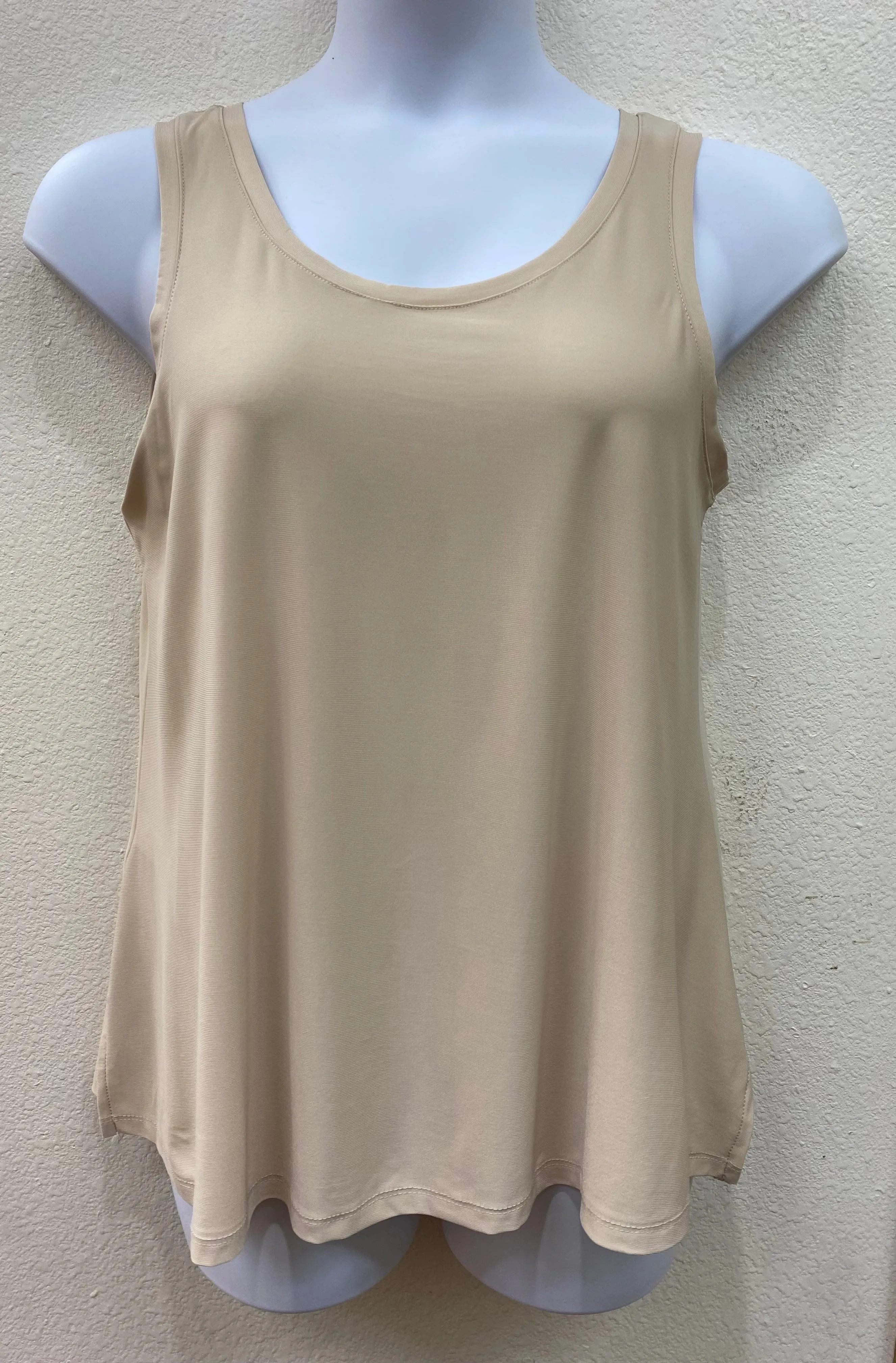 Beige V-Neck to Round Neck Reversible Tank Top