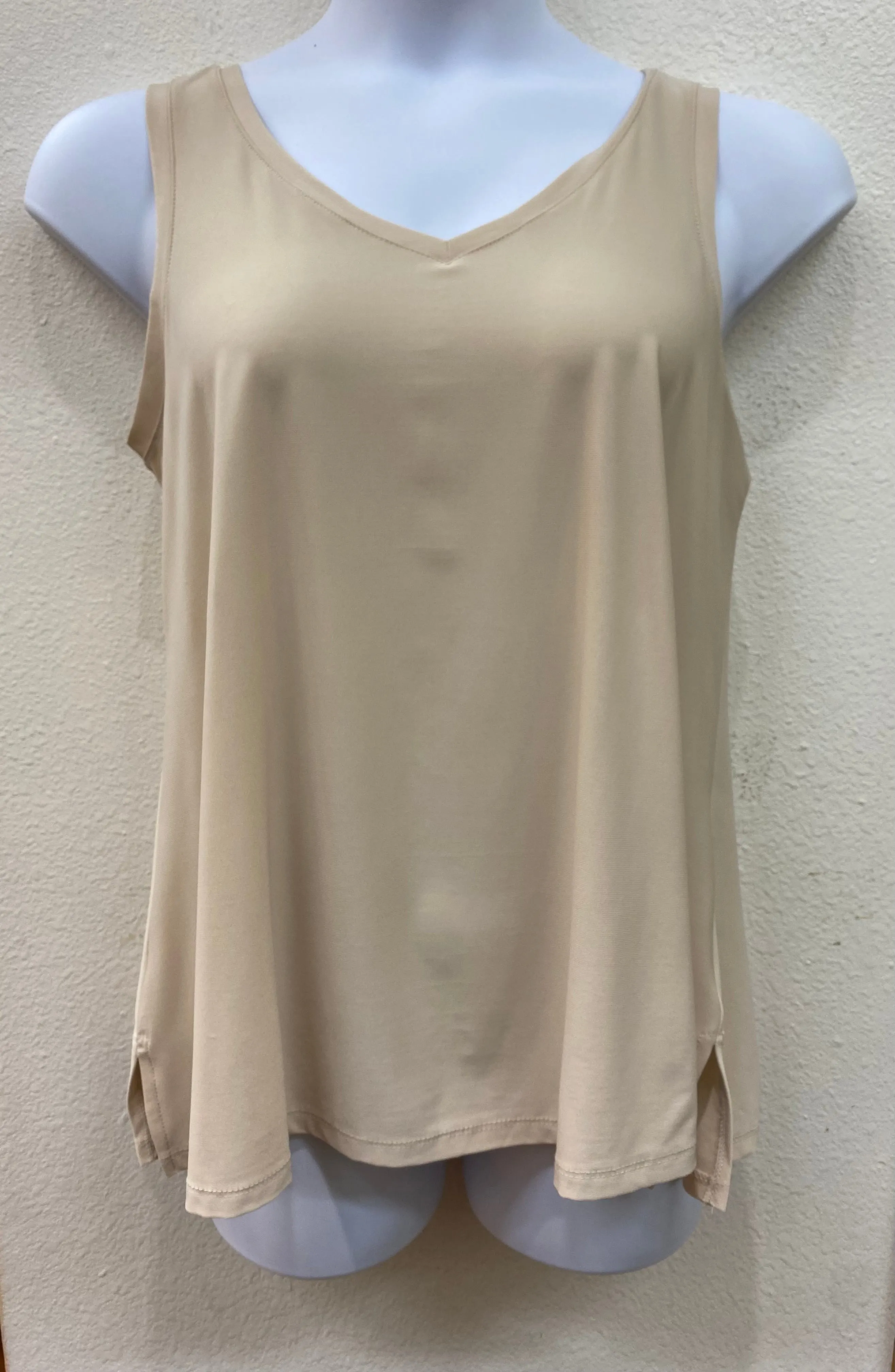 Beige V-Neck to Round Neck Reversible Tank Top