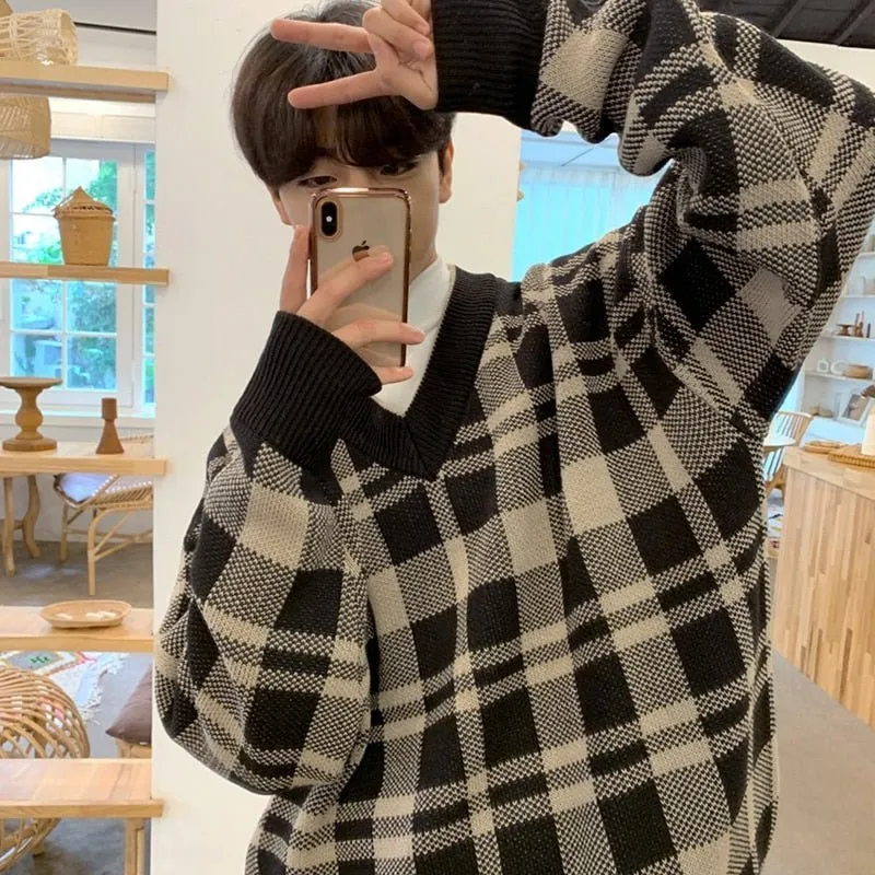 GS No. 78 Plaid V-neck Sweater