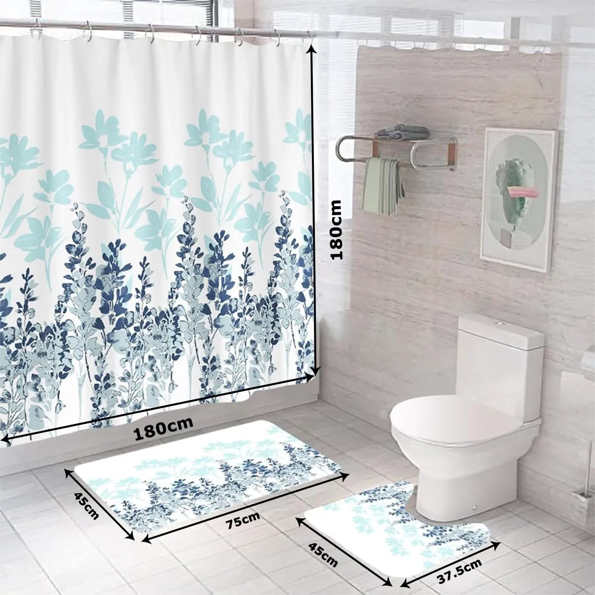 Homestic Shower Curtain & Bathmat Set | Non-Slip Bath mats for Bathroom | Easy-Slide Curtains | Polyester Curtain or Bathmat for Bath Décor | XTL248-3T | 3 Pcs Set | Multicolor