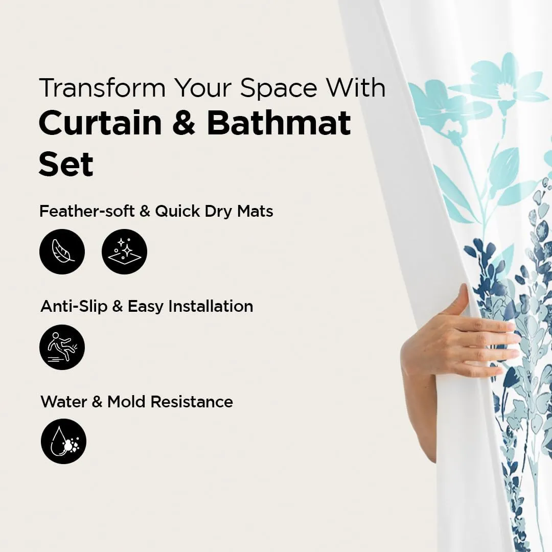 Homestic Shower Curtain & Bathmat Set | Non-Slip Bath mats for Bathroom | Easy-Slide Curtains | Polyester Curtain or Bathmat for Bath Décor | XTL248-3T | 3 Pcs Set | Multicolor