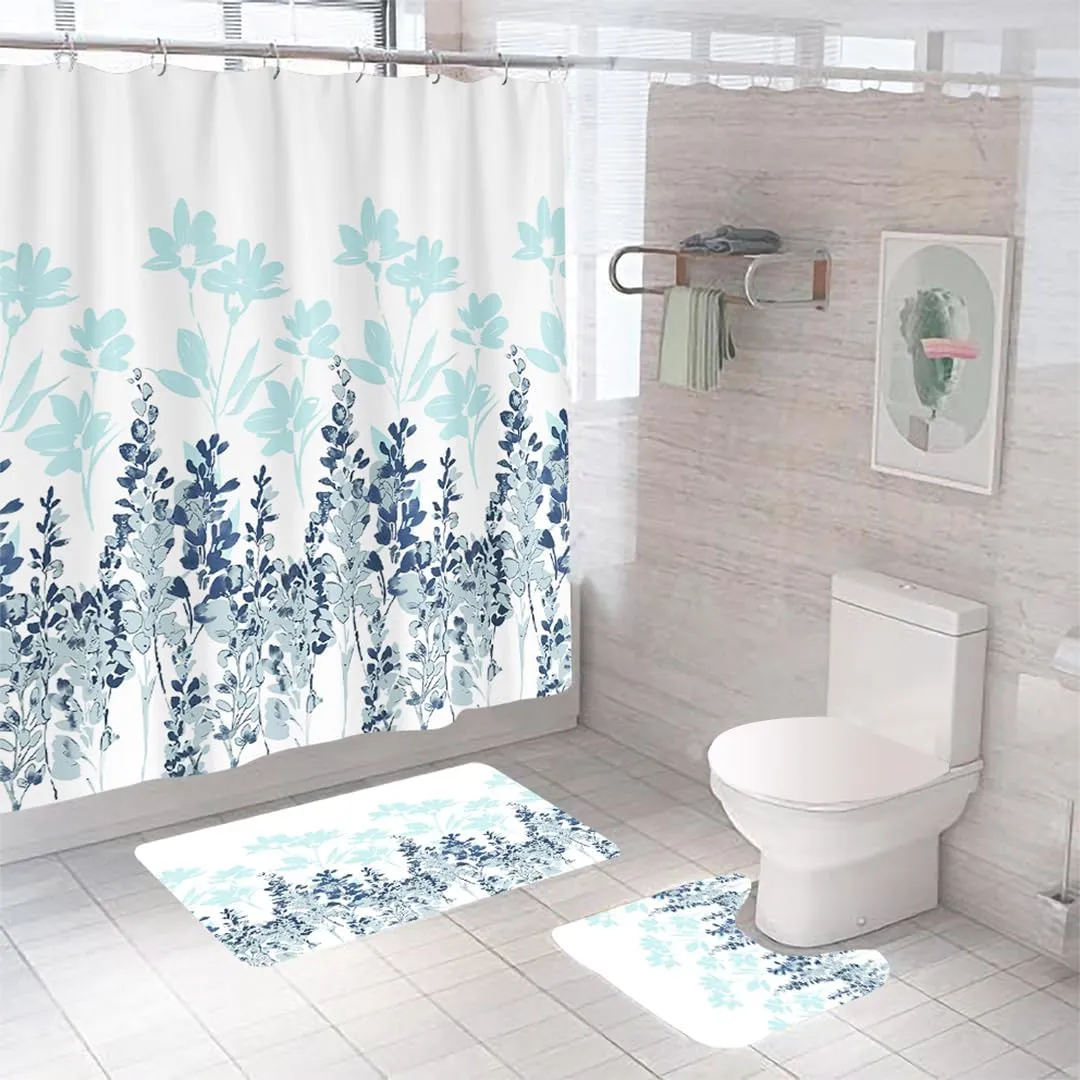 Homestic Shower Curtain & Bathmat Set | Non-Slip Bath mats for Bathroom | Easy-Slide Curtains | Polyester Curtain or Bathmat for Bath Décor | XTL248-3T | 3 Pcs Set | Multicolor