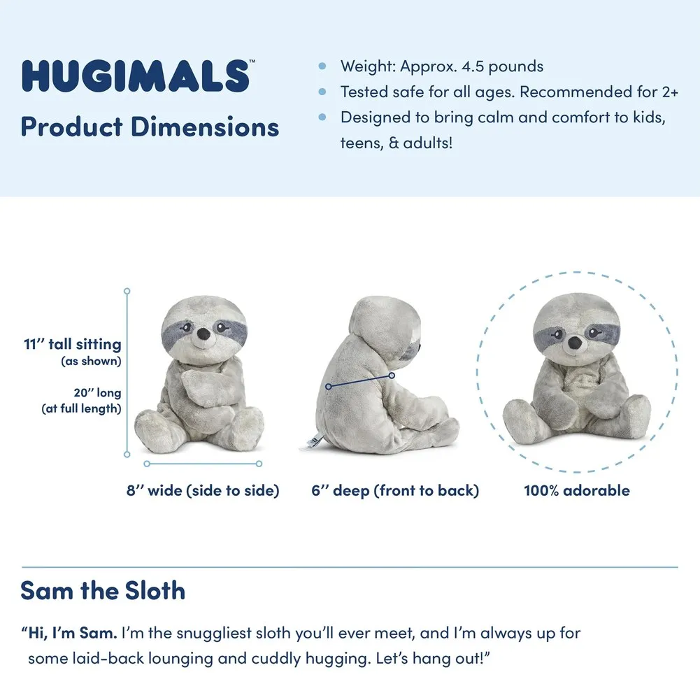 Hugimals Weighted Plush Toy - Sam the Sloth