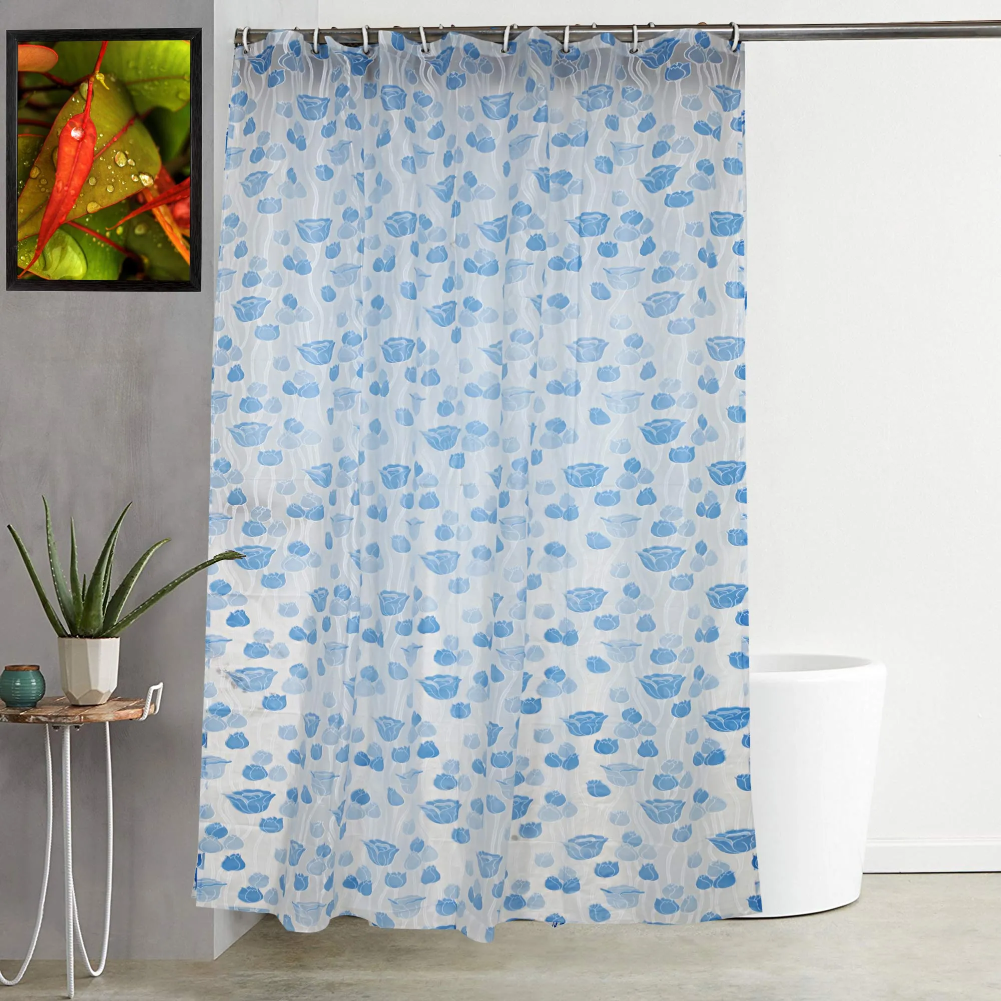 Kuber Industries Shower Curtain & Bathmat Set | Non-Slip Bath mats for Bathroom | Easy-Slide Curtains | Polyester Curtain or Bathmat for Bath Décor | XTL313-3T | 6 Pcs Set | Multicolor