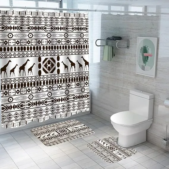 Kuber Industries Shower Curtain & Bathmat Set | Non-Slip Bath mats for Bathroom | Easy-Slide Curtains | Polyester Curtain or Bathmat for Bath Décor | YF314-3T | 15 Pcs Set | Multicolor