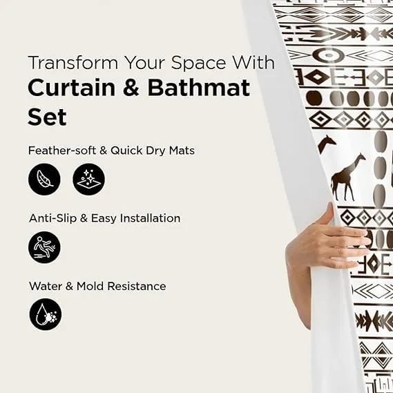 Kuber Industries Shower Curtain & Bathmat Set | Non-Slip Bath mats for Bathroom | Easy-Slide Curtains | Polyester Curtain or Bathmat for Bath Décor | YF314-3T | 15 Pcs Set | Multicolor
