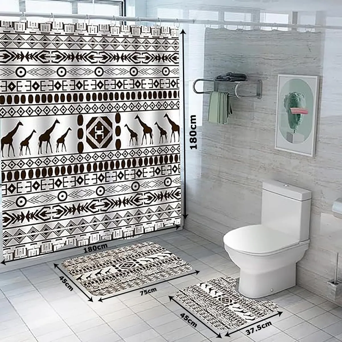 Kuber Industries Shower Curtain & Bathmat Set | Non-Slip Bath mats for Bathroom | Easy-Slide Curtains | Polyester Curtain or Bathmat for Bath Décor | YF314-3T | 15 Pcs Set | Multicolor