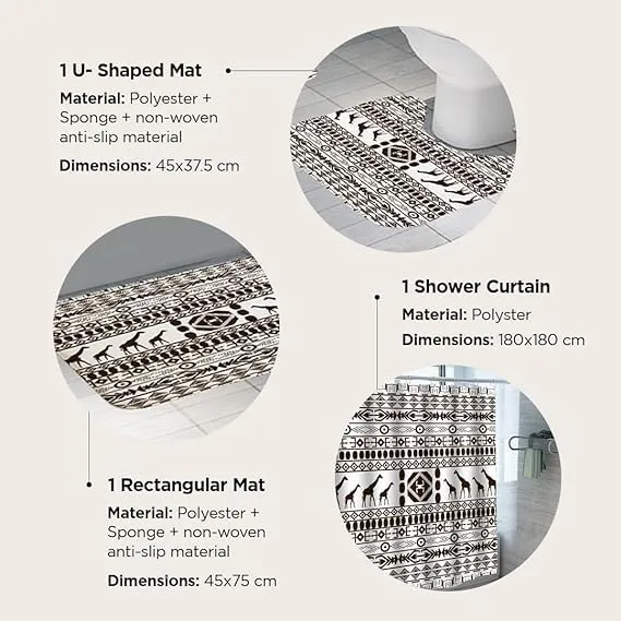Kuber Industries Shower Curtain & Bathmat Set | Non-Slip Bath mats for Bathroom | Easy-Slide Curtains | Polyester Curtain or Bathmat for Bath Décor | YF314-3T | 15 Pcs Set | Multicolor
