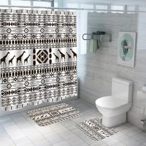 Kuber Industries Shower Curtain & Bathmat Set | Non-Slip Bath mats for Bathroom | Easy-Slide Curtains | Polyester Curtain or Bathmat for Bath Décor | YF314-3T | 15 Pcs Set | Multicolor