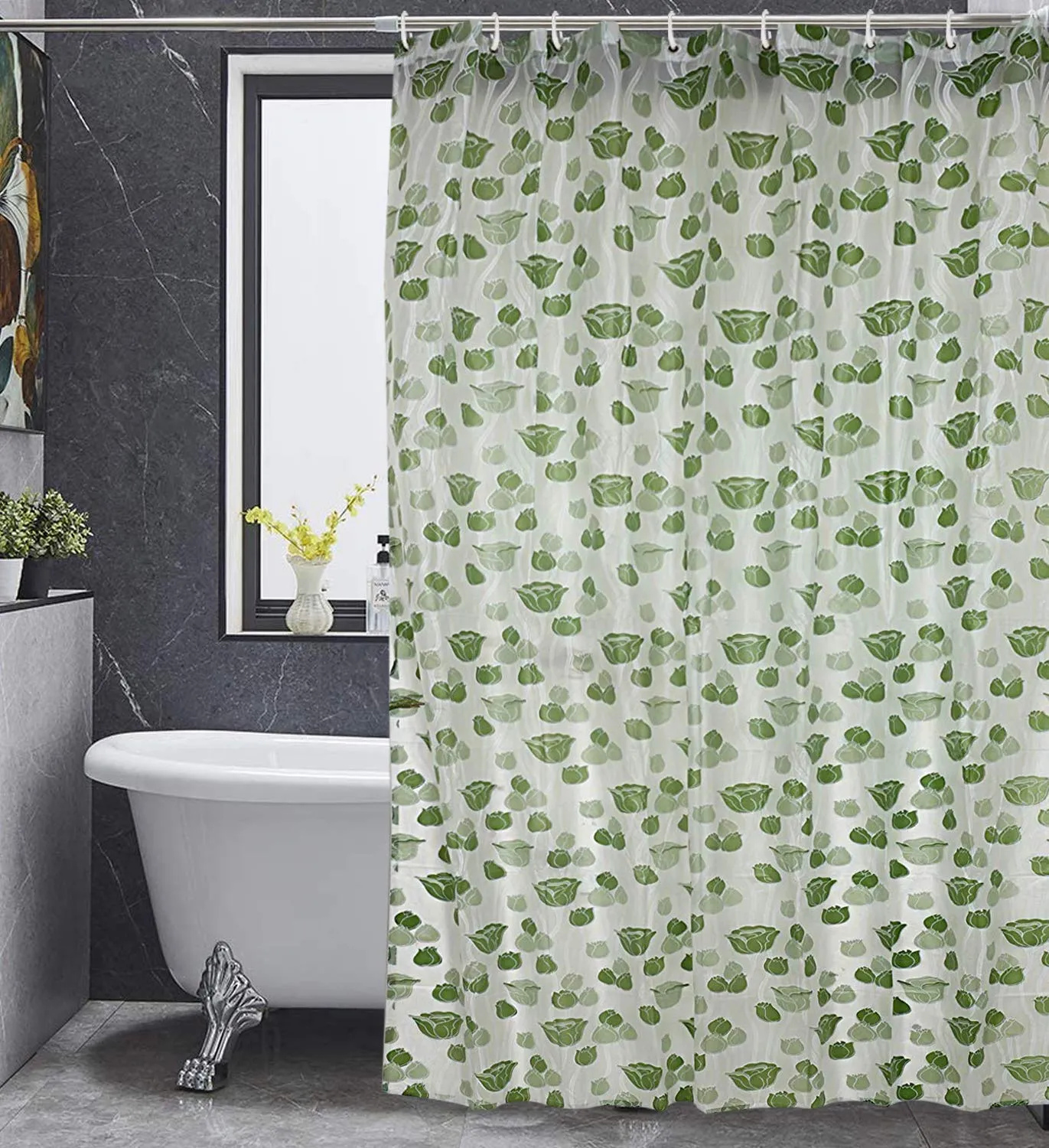 Kuber Industries Shower Curtain & Bathmat Set | Non-Slip Bath mats for Bathroom | Easy-Slide Curtains | Polyester Curtain or Bathmat for Bath Décor | YF9-3T | 9 Pcs Set | Multicolor