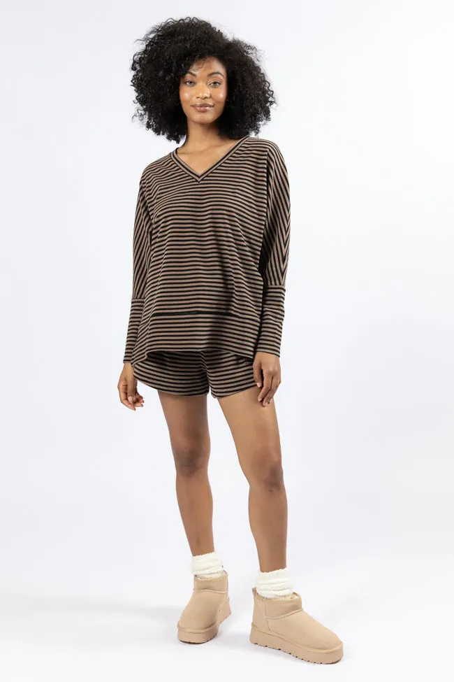 No Complaints Mocha and Black Striped Top