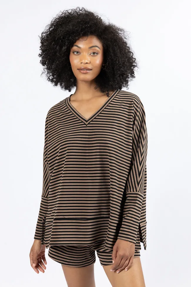 No Complaints Mocha and Black Striped Top