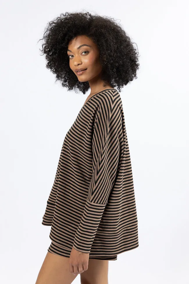 No Complaints Mocha and Black Striped Top