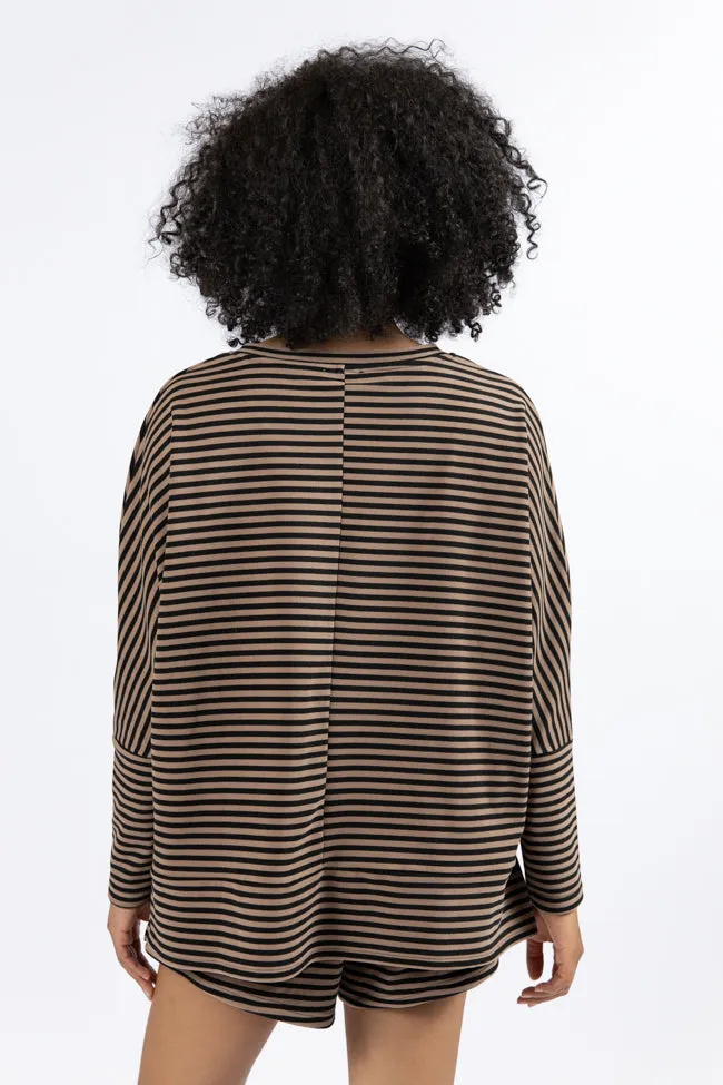 No Complaints Mocha and Black Striped Top