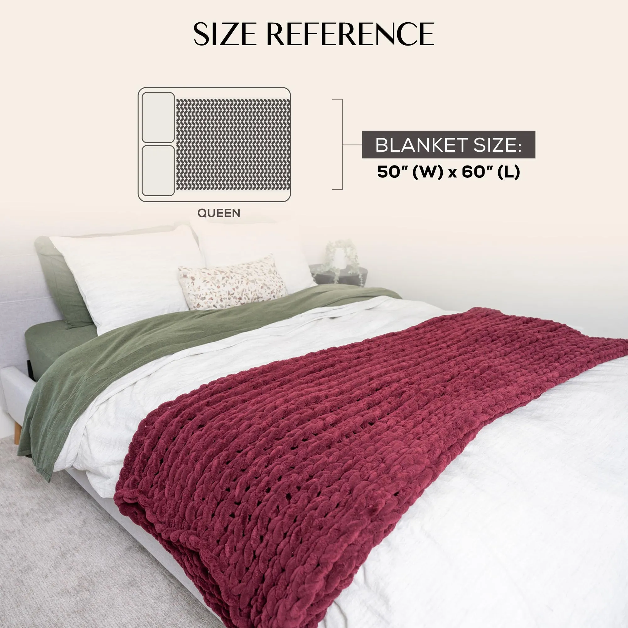 SAMIAH LUXE Chunky Knit Blanket Throw 50x60, Red Wine Chunky Knit Throw Blanket for Couch, Large Chunky Knitted Throw Blanket, Chenille Throw Blanket, Knit Throw Blanket for Bed, Knit Chunky Blanket