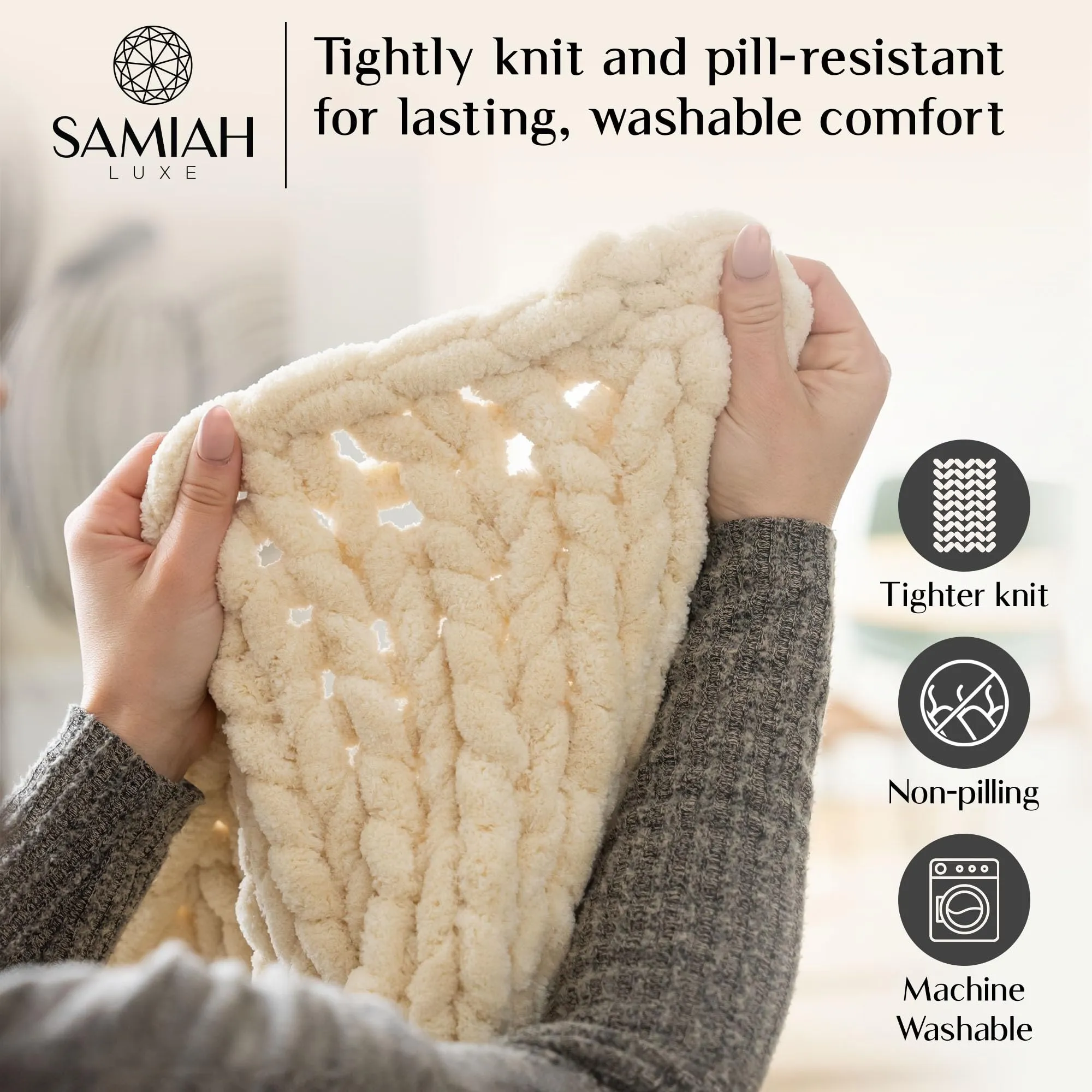 SAMIAH LUXE Chunky Knit Blanket Throw 50x60, Red Wine Chunky Knit Throw Blanket for Couch, Large Chunky Knitted Throw Blanket, Chenille Throw Blanket, Knit Throw Blanket for Bed, Knit Chunky Blanket