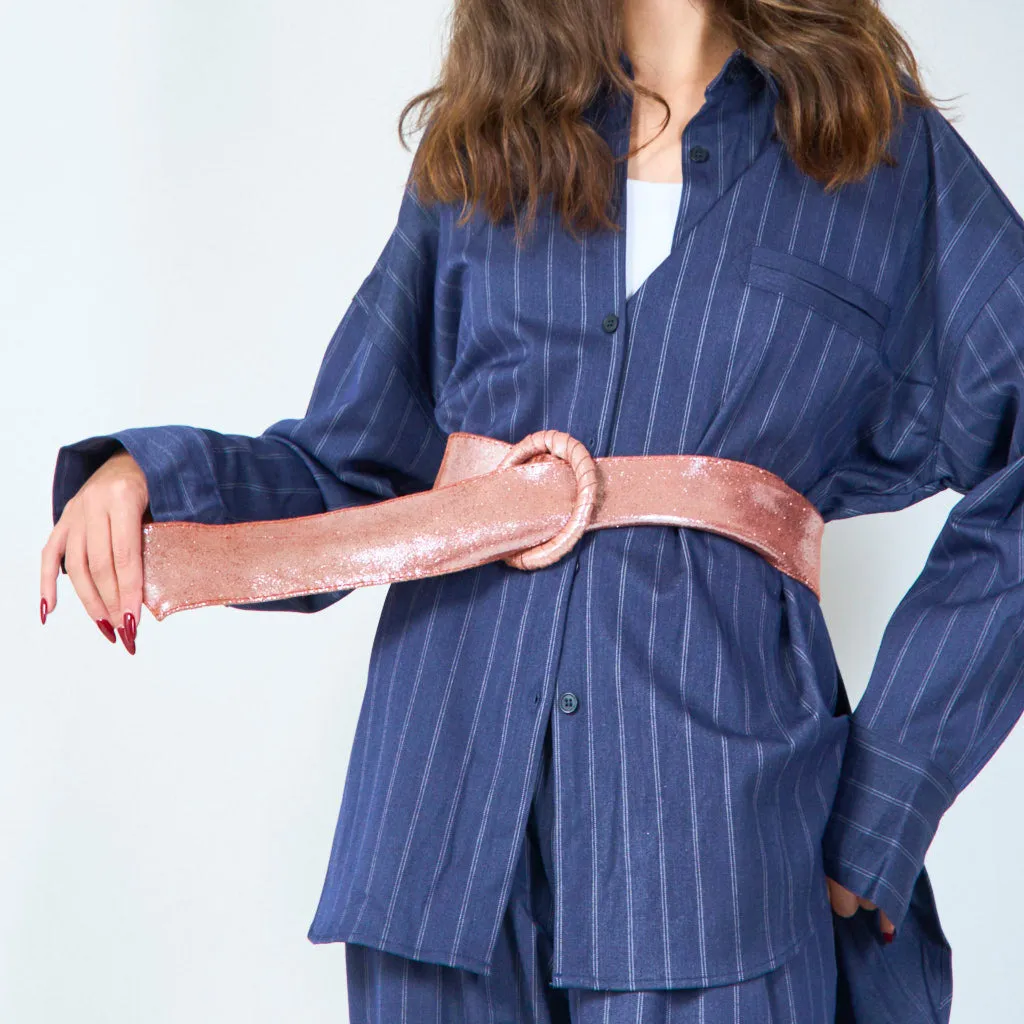 Trendy wide metallic belt with round buckle wholesale