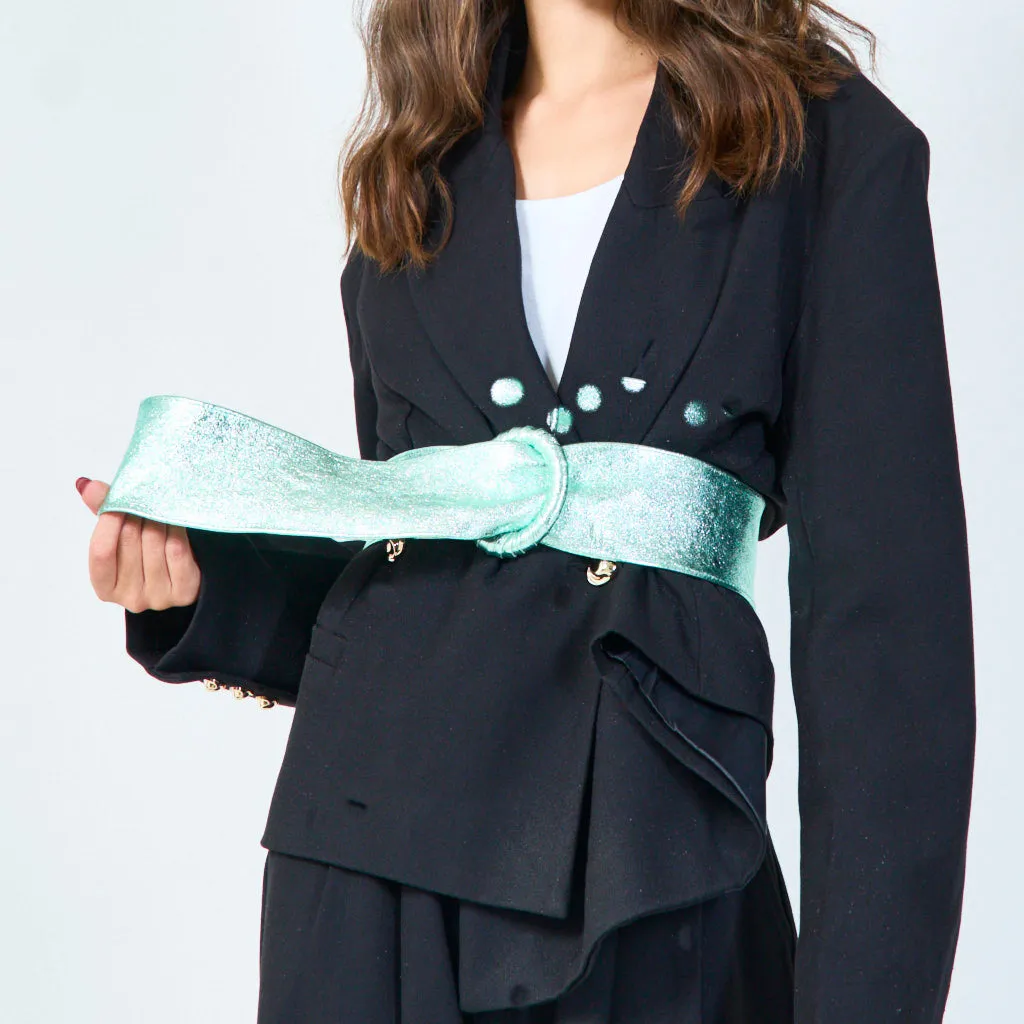 Trendy wide metallic belt with round buckle wholesale