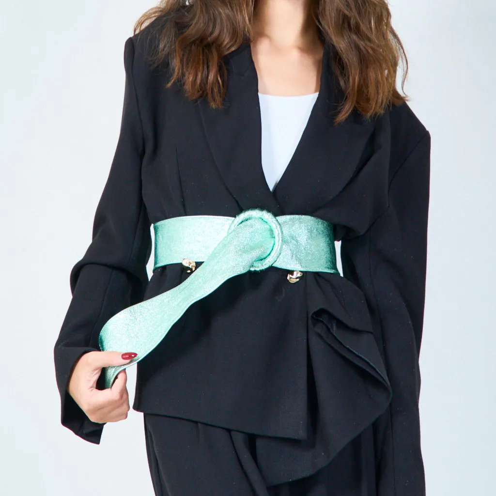 Trendy wide metallic belt with round buckle wholesale