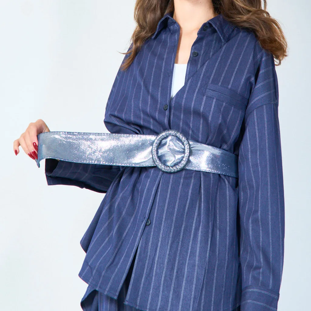 Trendy wide metallic belt with round buckle wholesale