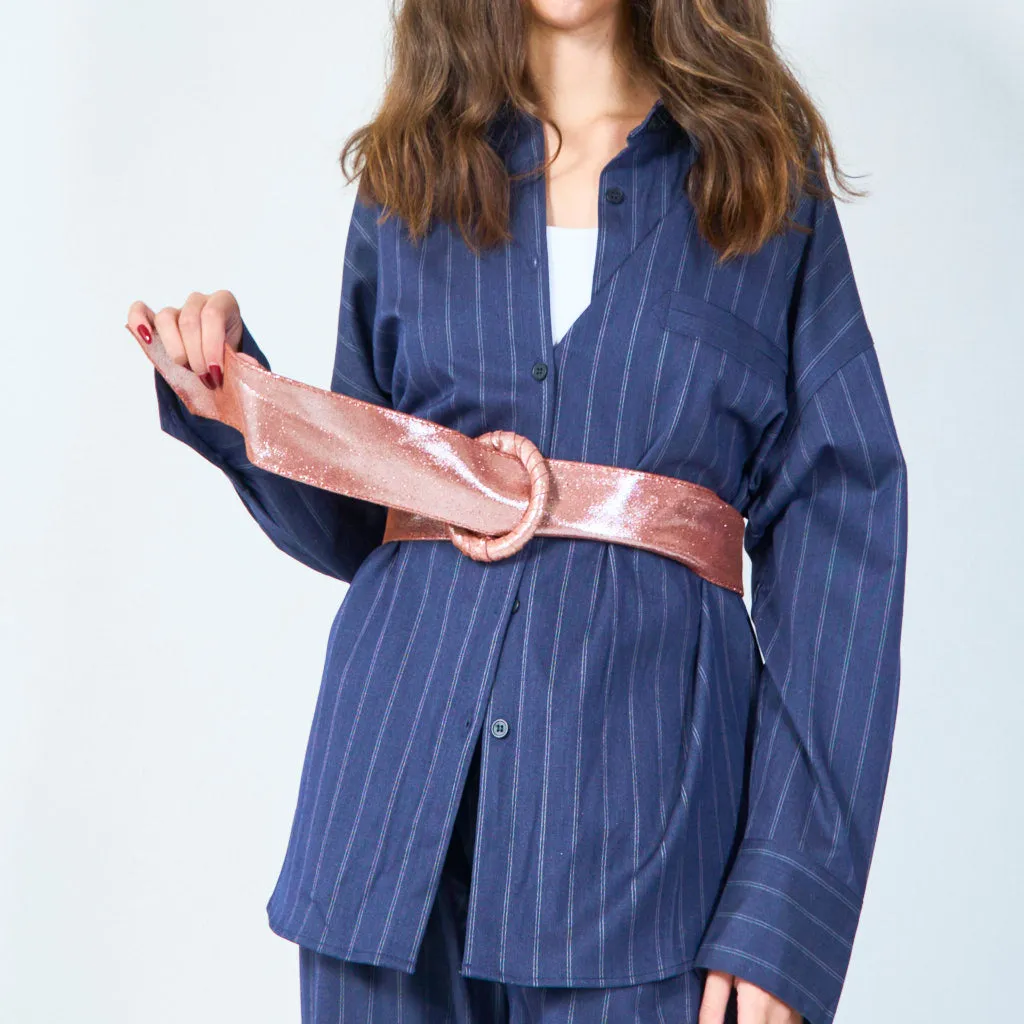 Trendy wide metallic belt with round buckle wholesale