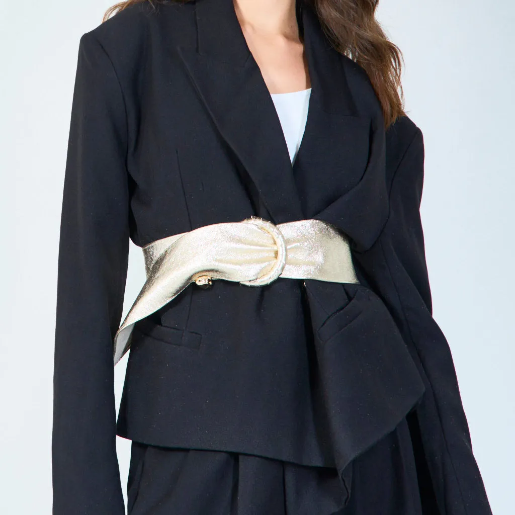 Trendy wide metallic belt with round buckle wholesale