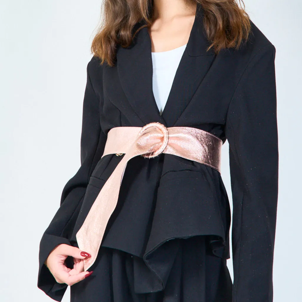 Trendy wide metallic belt with round buckle wholesale