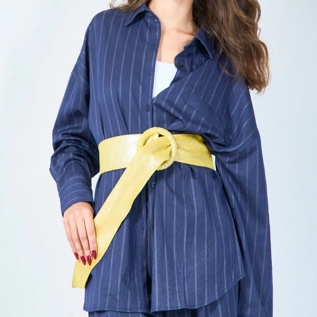 Trendy wide metallic belt with round buckle wholesale
