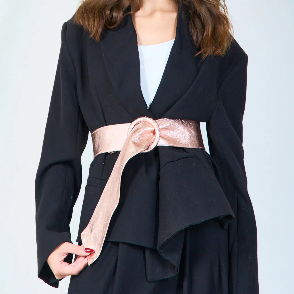 Trendy wide metallic belt with round buckle wholesale